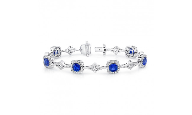 Uneek Cushion-Cut Sapphire Bracelet with Channel-Set Diamonds in Milgrain-Trimmed Rhomboid Links - LBR193CU
