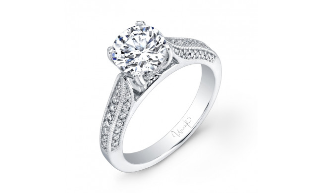 Uneek Round Diamond Engagement Ring with Three-Sided Micropave Upper Shank and Milgrain Edging - USM023-7.5RD
