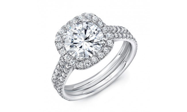 Uneek 5-Carat Cushion-Cut Diamond Halo Engagement Ring with Pave Double Shank - LVS963