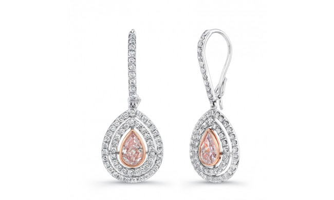 Uneek Pear-Shaped Pink Diamond Double Halo Dangle Earrings - LVE258