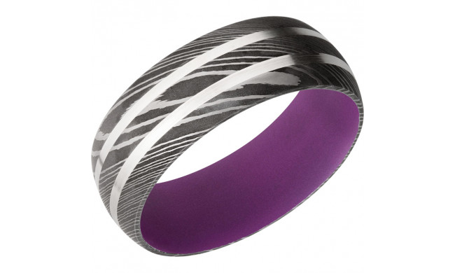 Lashbrook Black & White Damascus Steel Men's Wedding Band - D8D21_SS+ACID+WILDPURPLEIN