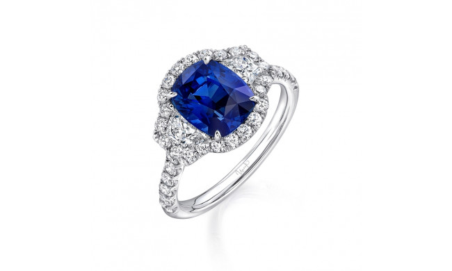 Uneek Sapphire-and-Diamond Three-Stone Engagement Ring with Pave Halo - LVS981