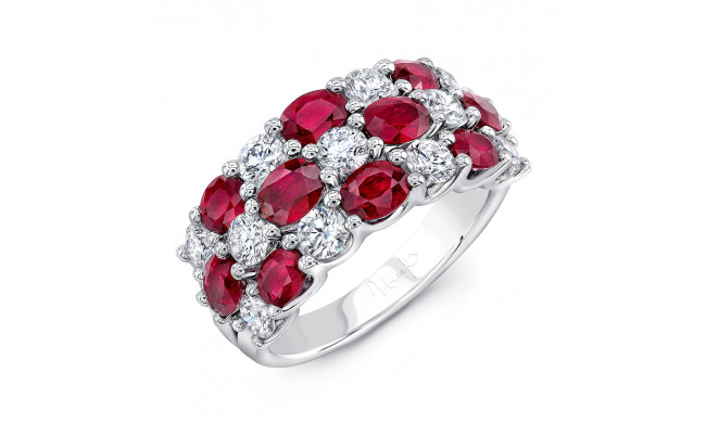 Uneek Oval Ruby and Round Diamond Three-Row Band - LVBMI131R