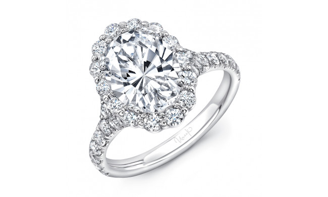 Uneek Oval Diamond Engagement Ring with Shared-Prong Round Diamond Halo and Pave Shank - LVS969OV-2CTOV