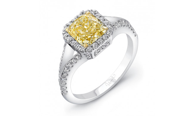 Uneek Cushion-Cut Fancy Yellow Diamond Engagement Ring with Milgrain-Trimmed Diamonds-All-Around Halo and Split Upper Shank - LVS826