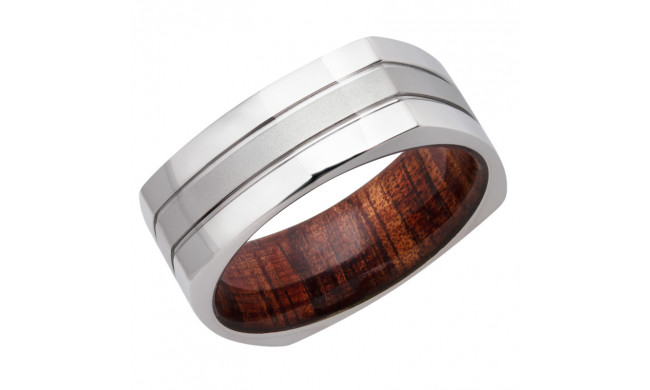 Lashbrook White Cobalt Chrome Hardwood 8mm Men's Wedding Band - HWSLEEVECC8FSQ2.5+KOA+BEAD_POLISH