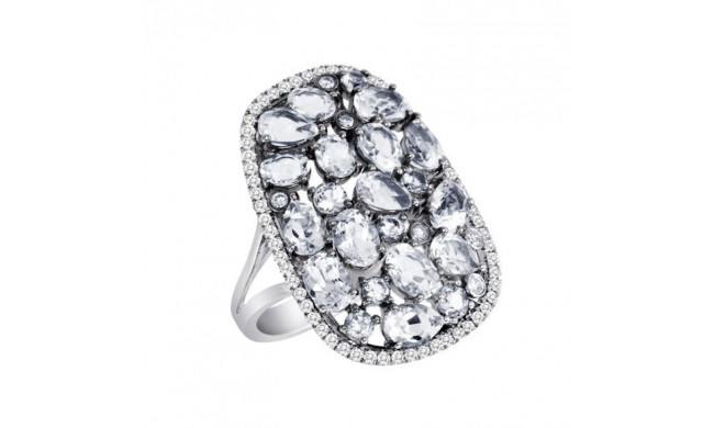 Meira T Silver Cocktail Ring with White Topaz and Diamonds