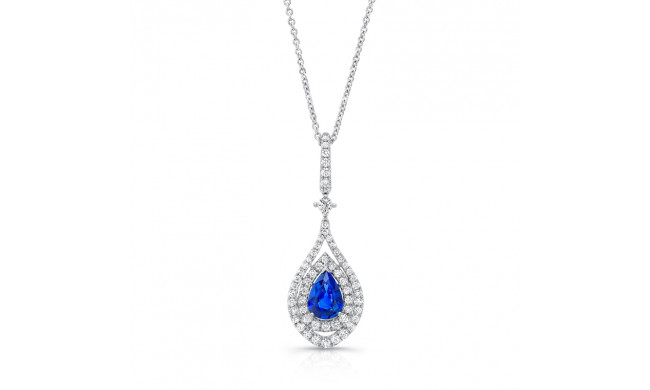 Uneek Pear-Shaped Blue Sapphire Pendant with Diamond Double Halo - LVPDN2026S
