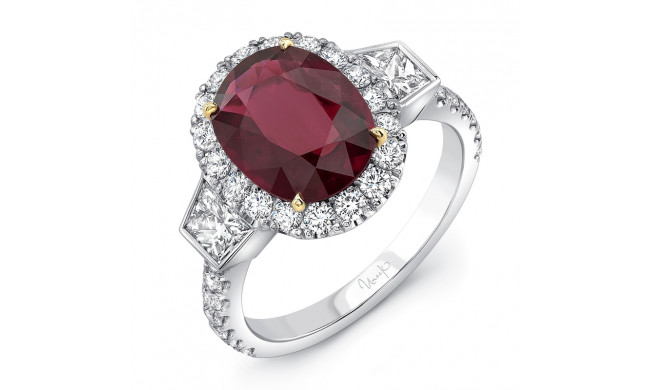 Uneek Contemporary Three-Stone Ring with Oval Ruby Center - LVS1005OVRU