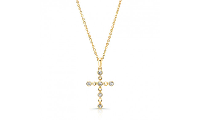 Uneek Petite Cross Pendant with 6 Round Diamonds and Bead Accents - LVNWC826Y