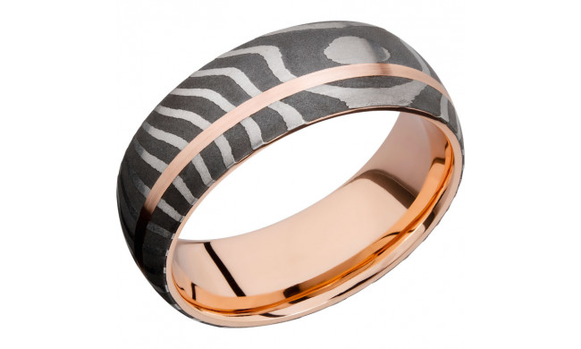 Lashbrook Black Rose & White Damascus Steel 8mm Men's Wedding Band - 14KRSLEEVED8D11OCTIGER_14KR+SATIN_ACID