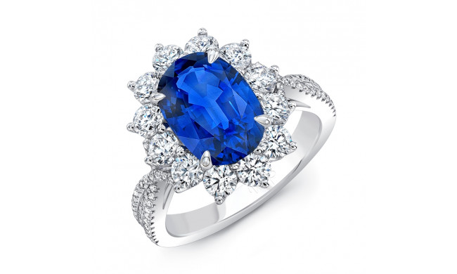 Uneek Oval Blue Sapphire Cocktail Ring with Sunburst Diamond Halo and Tapered Diamond Accents - LVRRI4169WS