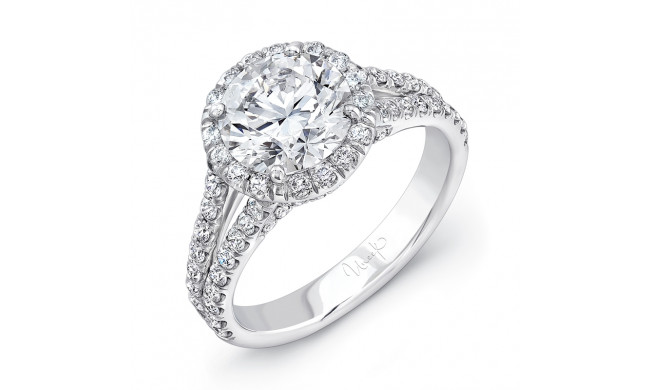 Uneek Split Shank Round Halo Diamond Engagement Ring - LVS873