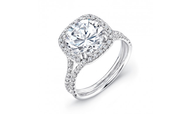 Uneek 3-Carat Round Diamond Engagement Ring with Cushion-Shaped Halo and Pave Double Shank - LVS852