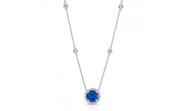 Uneek Round Blue Sapphire Pendant with Round Diamond Halo - LVN683RDBS