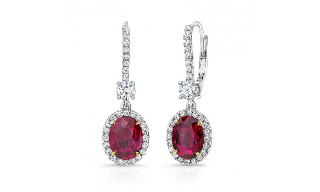 Uneek Oval Ruby Dangle Earrings with Round Diamond Accents - LVE930OVRU