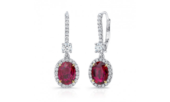 Uneek Oval Ruby Dangle Earrings with Round Diamond Accents - LVE930OVRU