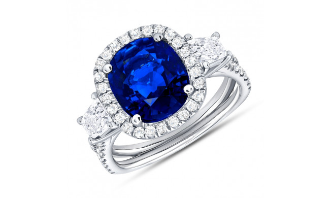 Uneek Sapphire-and-Diamond Three-Stone Engagement Ring with Cushion-Cut Center and Pave Double Shank - LVS983CUBS