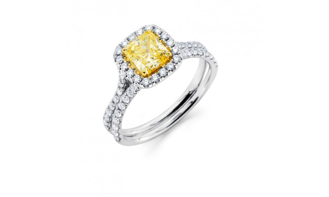 Uneek Fancy Yellow Radiant-Cut Diamond Halo Engagement Ring with Pave Silhouette Shank - LVS913