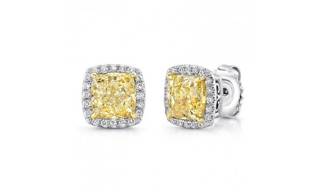 Uneek Cushion Yellow Diamond Halo Stud Earrings - LVE321
