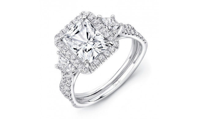 Uneek Radiant-Center Three-Stone Engagement Ring with Pave Double Shank - LVS983RAD