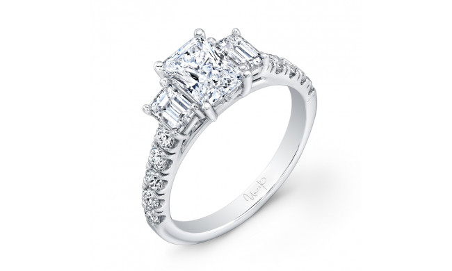 Uneek Emerald-Cut Diamond Three-Stone Engagement Ring with Pave Upper Shank - USM015EM2-7X5EM