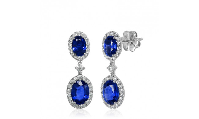 Uneek Royalty-Inspired Blue Sapphire Double Oval Dangle Earrings with Pave Diamond Halos - LVEMT1857S