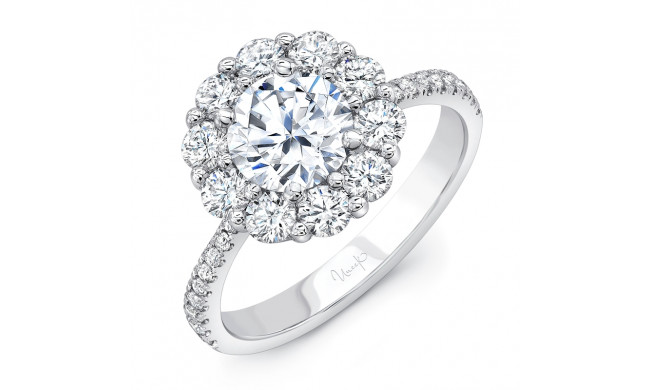 Uneek Round Diamond Engagement Ring with Floral-Inspired Shared-Prong Diamond Halo - LVS1015RD