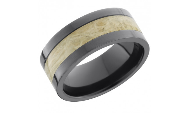 Lashbrook Black Zirconium Hardwood 9mm Men's Wedding Band - ZHW9F14_BOXELDERBURL+POLISH