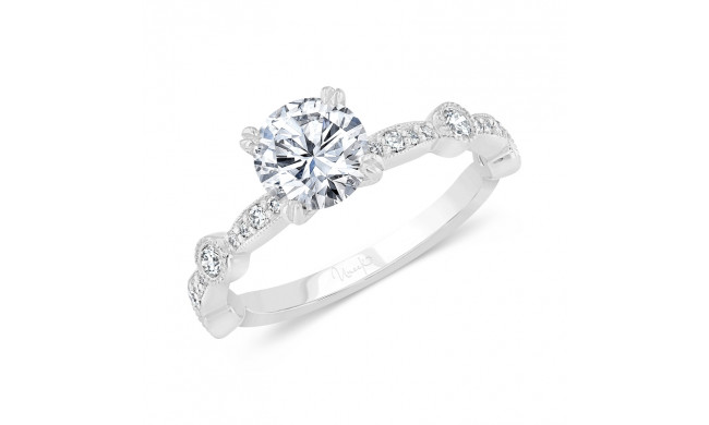 Uneek Us Collection Round Diamond Engagement Ring with Milgrain-Trimmed Pave Bars and Bezel Station Accents - SWUS821W-6.5RD