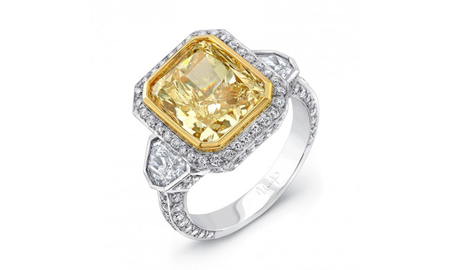Uneek Deco-Inspired Diamonds-All-Around Fancy Yellow-Center Three-Stone Engagement Ring - LVS476