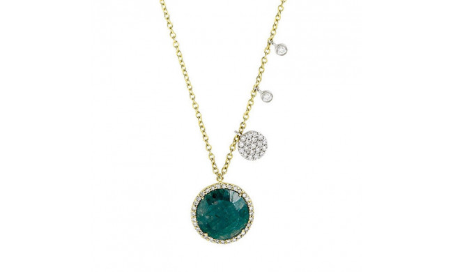 Meira T Yellow Gold and Diamond Rough Emerald Necklace