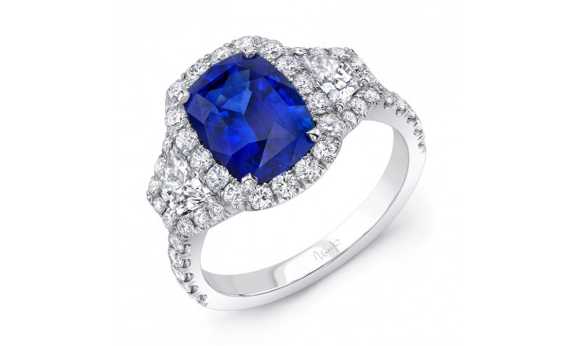 Uneek Elongated Cushion-Cut Sapphire Three-Stone Engagement Ring with Trapezoid-Cut Diamond Sidestones - LVS985CU