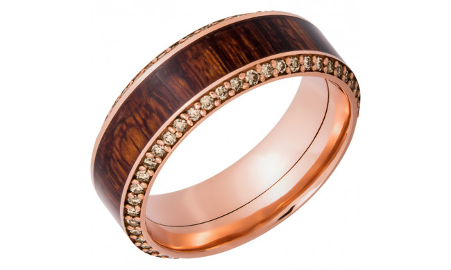 Lashbrook 14k Rose Gold Hardwood 8.5mm Men's Wedding Band - 14KRHW8.5HB14.5_NATCOCOBETERNITYCHOCDIA.01BEAD+POLISH