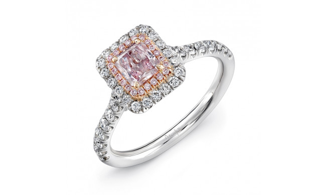 Uneek Radiant-Cut Pink Diamond Engagement Ring with Pink Diamond Inner Halo and White Diamond Outer Halo - LVS943