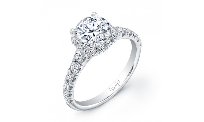 Uneek Round Diamond Halo Engagement Ring with Graduated Melee Diamonds U-Pave Set on Upper Shank - USM010RD-6.5RD