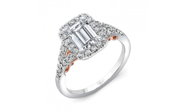 Uneek Cancelli Emerald-Cut Diamond Halo Engagement Ring with Pave Split Shank - A104WR-7X5EM