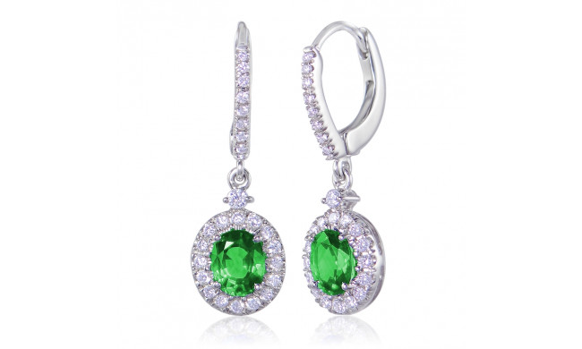 Uneek Oval Emerald Dangle Earrings with Pave Diamond Halos - LVEMT1955E
