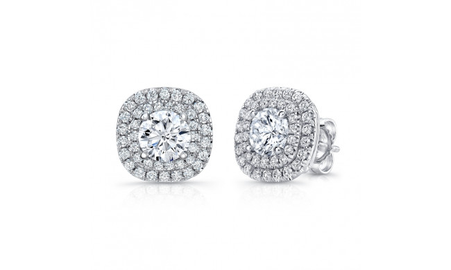 Uneek Round Diamond Stud Earrings with Dreamy Cushion-Shaped Double Halos - LVE923W-5.0RD