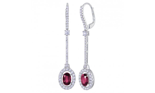 Uneek Oval Ruby Spoon Dangle Earrings with Pave Diamond Halos - LVEMT0096R