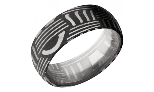 Lashbrook Black & White Damascus Steel 8mm Men's Wedding Band - D8DBASKETWEAVE+ACID