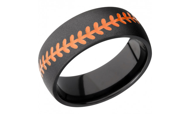 Lashbrook Black Zirconium 8mm Men's Wedding Band - Z8DBASEBALL_A+HUNTERORANGEOUT_BEAD