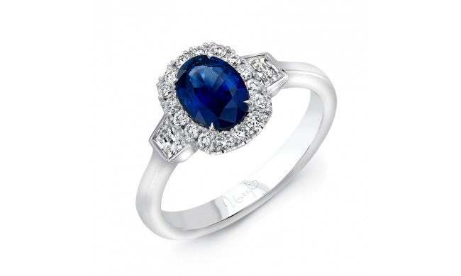 Uneek Oval Blue Sapphire and Trapezoid Diamond Three-Stone Ring - LVS991OVBS