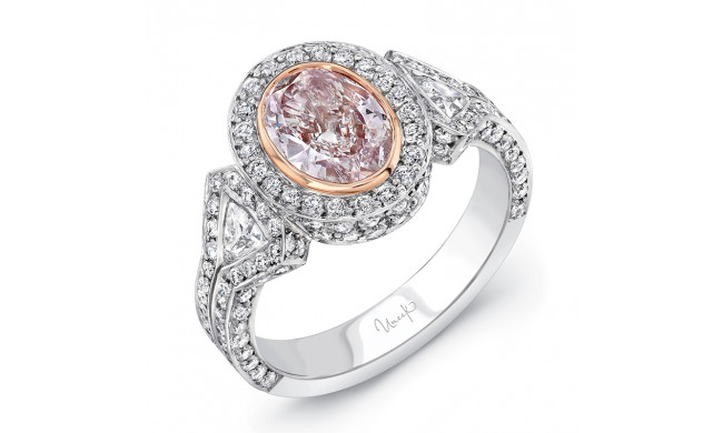 Uneek Estate-Inspired Oval Pink-Center Three-Stone Diamond Ring - LVS102