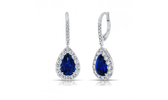 Uneek Pear-Shaped Blue Sapphire Dangle Earrings with Pave Diamond Halos - LVE936BSPS