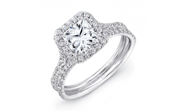 Uneek Princess-Cut Diamond Halo Engagement Ring with Pave Double Shank - LVS899