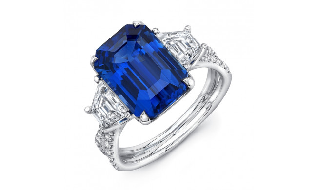 Uneek Sapphire-and-Diamond Three-Stone Engagement Ring with Emerald-Cut Blue Sapphire Center and Pave Silhouette Double Shank - LVS1016EMBS