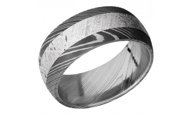 Lashbrook Black & White Damascus Steel Meteorite 9mm Men's Wedding Band - D9D14_METEORITE+ACID