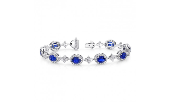Uneek Oval Sapphire Bracelet with Floret-Shaped Diamond Cluster Links - LBR188OV