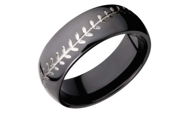 Lashbrook Black Zirconium 8mm Men's Wedding Band - Z8D_BASEBALL+POLISH